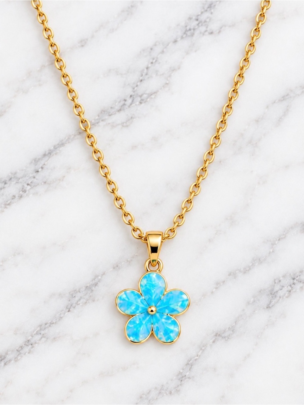 Blue Flower Enamel Pendant Necklace - Gold Tone Chaim-Women Jewelry